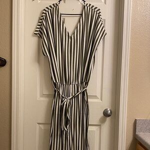 Chic Olive Green and White Striped Jumpsuit/NWOT